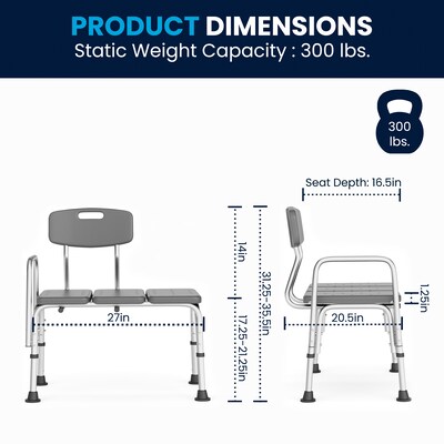 Flash Furniture Adjustable Bath & Shower Transfer Bench, Gray (DCHY3510LGRY)