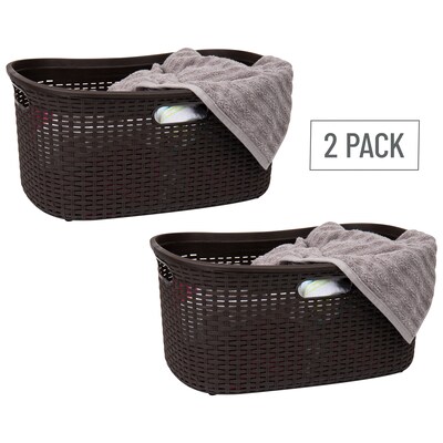 Mind Reader 10.57-Gallon Laundry Basket with Handles, Plastic, Brown, 2/Set (40LBASK2PK-BRN)