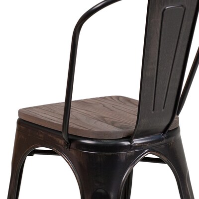 Flash Furniture Luke Contemporary Metal/Wood Stackable Dining Chair, Black-Antique Gold, 4/Pack (4CH31230BQW)