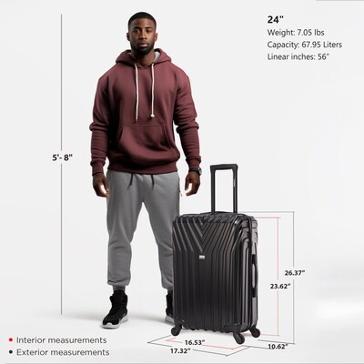 InUSA Vasty 26.37" Hardside Suitcase, 4-Wheeled Spinner, TSA Checkpoint Friendly, Black (IUVAS00M-BLK)