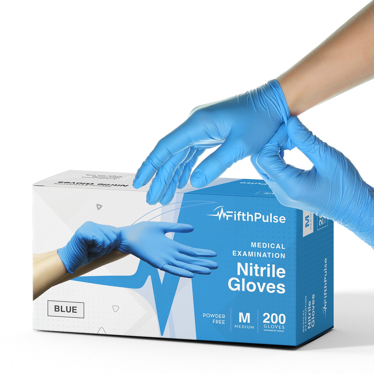 Fifth Pulse Powder Free Nitrile Exam Gloves, Latex Free, Medium, Blue, 200 Gloves/Box (FMN100410)