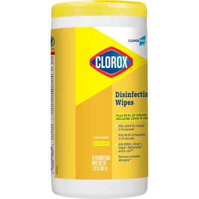 CloroxPro Clorox Disinfecting Wipes, Lemon Fresh, 75 Wipes/Container, 6/Carton (CLO15948)