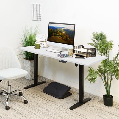 Mount-It! 55"W Electric Rectangular Adjustable Standing Desk, White/Black (MI-18064)
