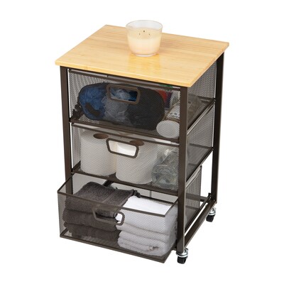 Mind Reader 3-Drawer Rolling Storage Organizer Cart with Wheels, Black (3TMESHC-BLK)