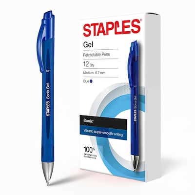 Staples Sonix Retractable Gel Pens, Medium Point, 0.7mm, Blue Ink, Dozen (13563-CC)