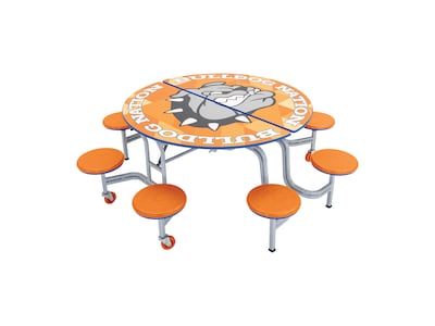 AmTab Round Mobile Cafeteria Table w/ 8 Stools, 60" Diameter, Assorted Colors (MSR608)