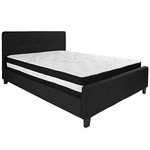 Flash Furniture Tribeca Tufted Upholstered Platform Bed in Black Fabric with Pocket Spring Mattress,