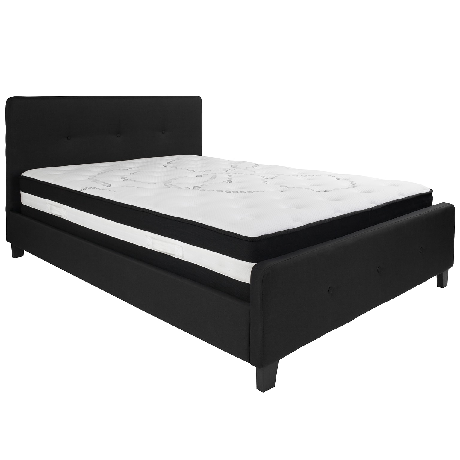 Flash Furniture Tribeca Tufted Upholstered Platform Bed in Black Fabric with Pocket Spring Mattress, Queen (HGBM23)