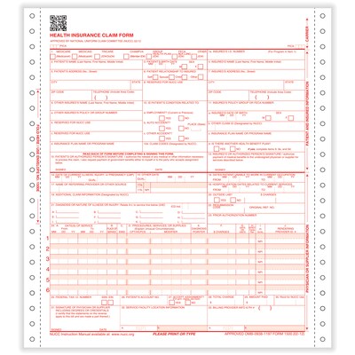 ComplyRight CMS-1500 Health Insurance Claim Form (02/12), 3-Part Continuous, White/Canary/Pink, 1000/Pack (CMS1239)