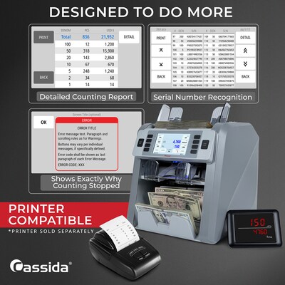 Cassida CRS9500 2-Pocket Business-Grade Mixed Bill Counter, Sorter and Reader, Gray (CRS9500)