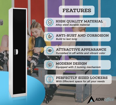 AdirOffice 72"H Single Tier Black Storage Locker (ADI629-201-BLK-DL)