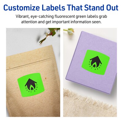 Avery Laser/Inkjet Multipurpose Square Labels, 2" x 2-3/16", Neon Green, 240/Pack (94124)