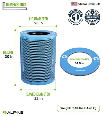 Alpine Industries 4460 Series Steel Mesh Outdoor Trash Can with Liner, 36 Gallon, Blue (ALP4460-01-BLU)