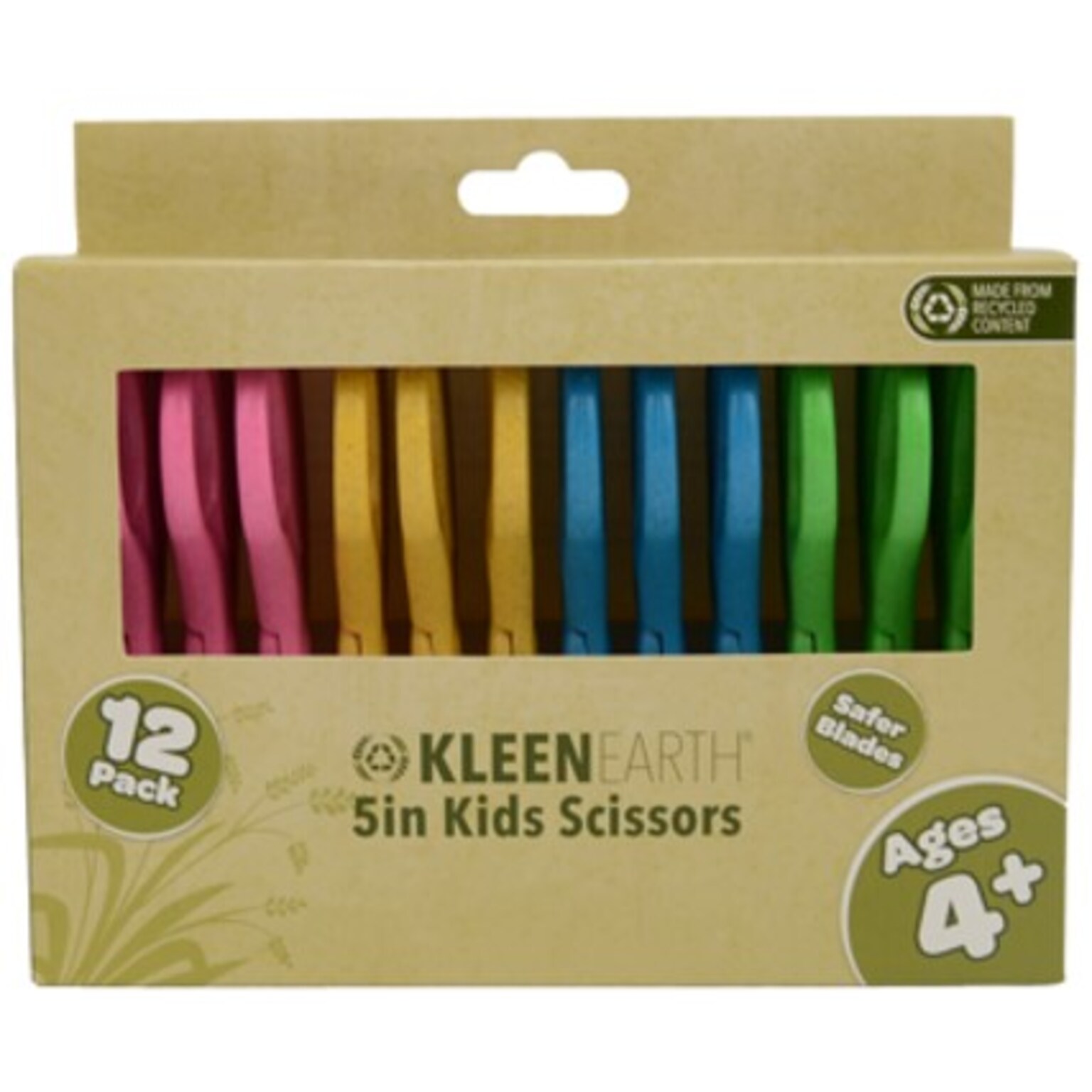 Westcott KleenEarth 5 Stainless Steel Kids Scissors, Blunt Tip, Assorted Colors 12/Pack (00850)