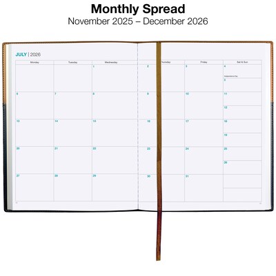 2026 Global Printed Products 8" x 10" Calendar Year Weekly & Monthly Planner, Faux Leather Cover, Black/Brown (NRY26-PKT810-BN)