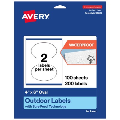 Avery Oval Laser Multipurpose Labels, 4 x 6, White, 200/Box (19479399195)