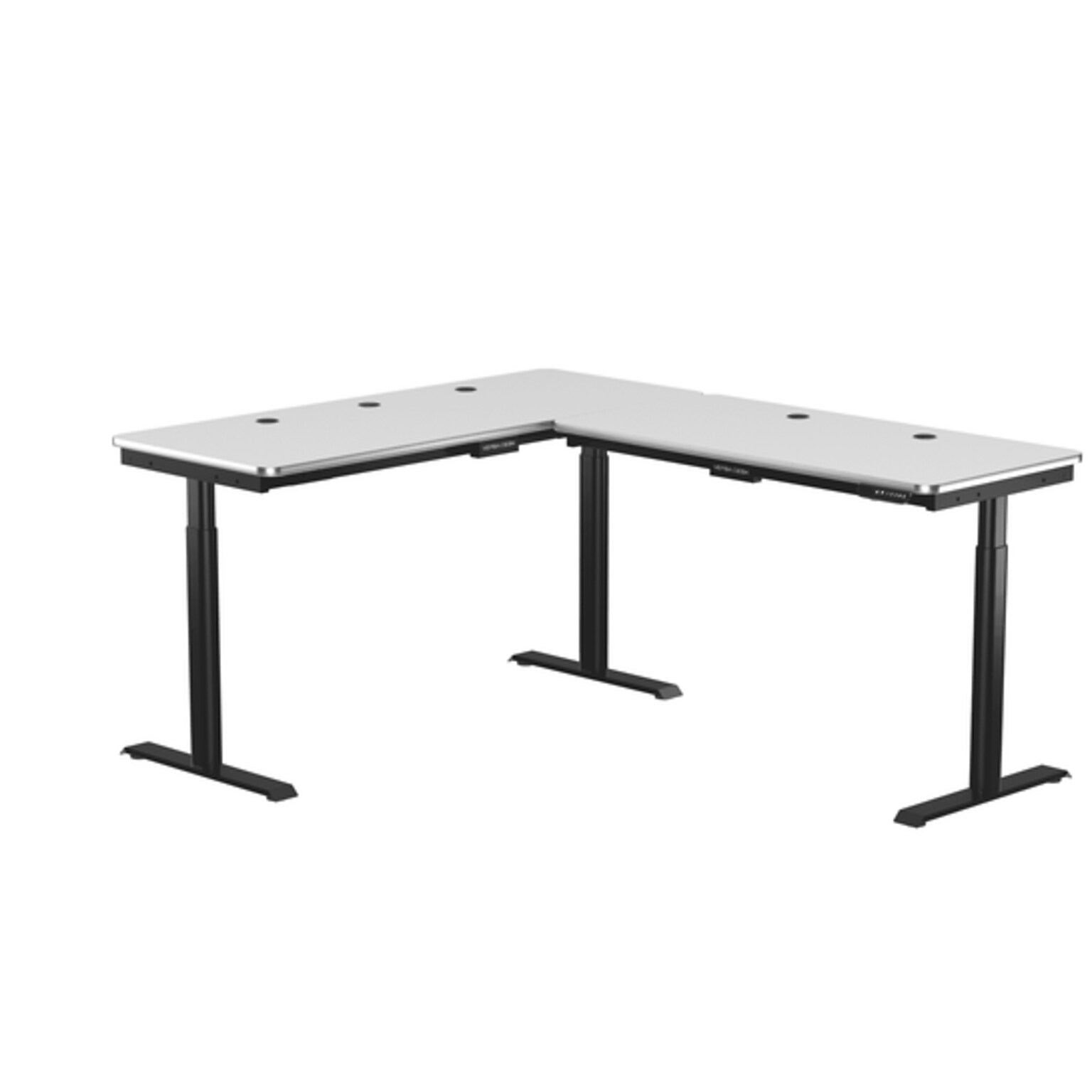 VersaDesk PowerLift 72W Electric L-Shaped Adjustable Standing Desk, White/Black (PLLSD6072-BW-APP)