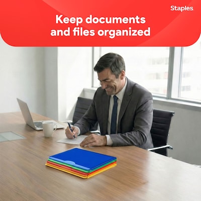 Staples Moisture Resistant File Pockets, Letter Size, Assorted Colors, 10/Pack (TR18372)