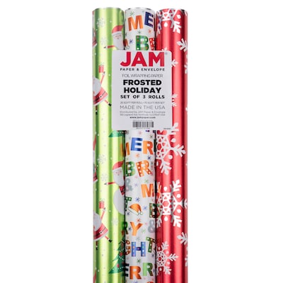 JAM Paper® Wrapping Paper - Premium Foil Gift Wrap - 75 Sq Ft - Frosted Holidays Set - 3/Pack