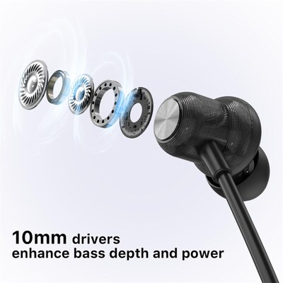 Neckband Wireless Earbuds 10 mm Drivers 20 Hour Playtime IPX5 Sweat-Resistant Black