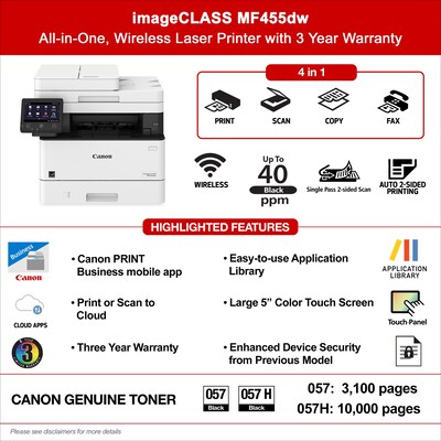 Canon ImageCLASS MF455dw Wireless Black & White All-in-One Laser Printer (5161C005)
