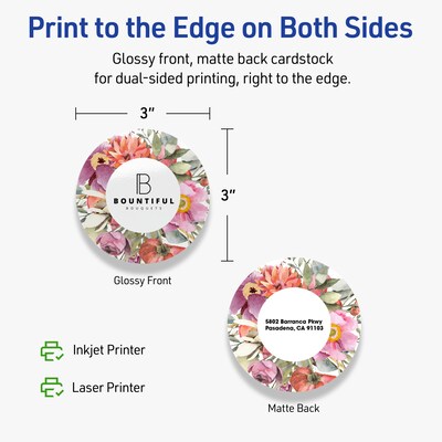 Avery Integrated Cards, 3" Dia., Glossy White, 300/Box (95333)