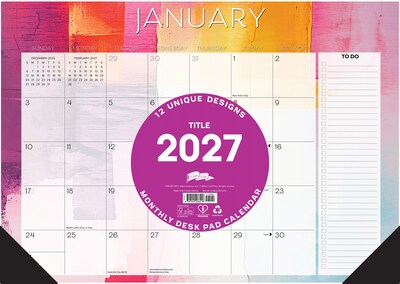 2027 Willow Creek Abstract Art 17 x 12 Monthly Desk Pad Calendar, Assorted Colors (66416)