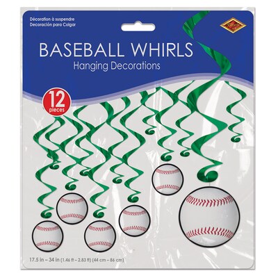 Beistle Baseball Whirls, Green/White, 3/Pack (53610)