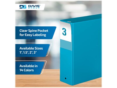 Davis Group Premium Economy 3" 3-Ring Non-View Binders, Turquoise Blue, 6/Pack (2314-52-06)