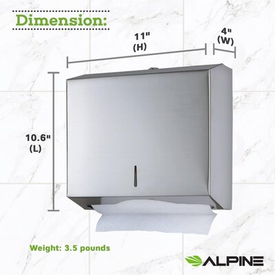 Alpine Industries Centerpull Paper Towel Dispenser, Stainless Steel, 2/Pack (481-2PK)