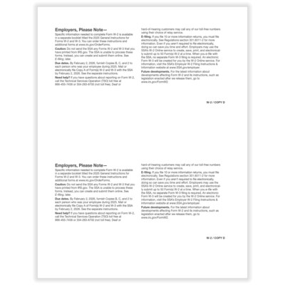 ComplyRight 2025 W-2 Tax Form, 1-Part, 2-Up, Employer Copy D, 50/Pack (520450)
