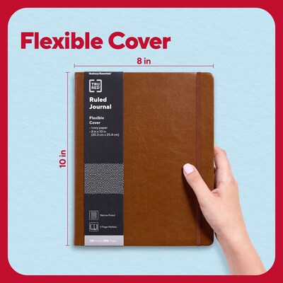 TRU RED™ 8” x 10” Large Flexible Cover Narrow Ruled Journal, Cognac (TR61953)