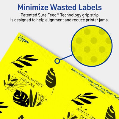 Avery Laser/Inkjet Round Multipurpose Labels, 3" Dia., Neon Yellow, 240/Pack (94513)