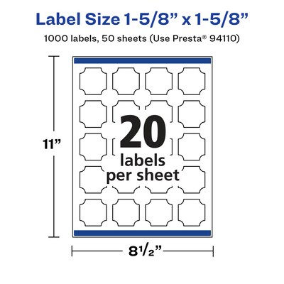 Avery Laser/Inkjet Multipurpose Labels, 1.625" x ", Glossy White, 1000/Box (94110)
