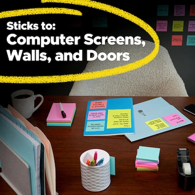 Post-it Super Sticky Notes, 3" x 3", Assorted Collection, 45 Sheets/Pad, 15 Pads/Pack (654-15SSBTS-SR)