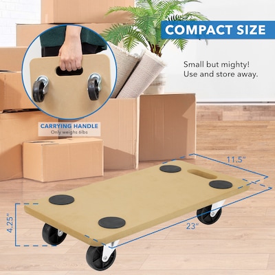 Mount-It! Small Platform Mover Dolly, Holds Up to 220 lbs., Light Brown (MI-925)
