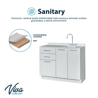 Viva Comfort 36.75"H x 42"W Exam Room Medical Cabinet With Sink, 2-Doors, 3-Drawers, Gray (ADIME902-BASE-42-RS-GRY-MK)