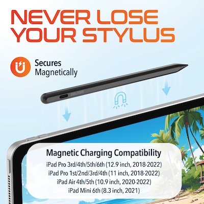 Delton DAP7 Wireless Magnetic Charging Stylus Pen, Black (DAP7BK)