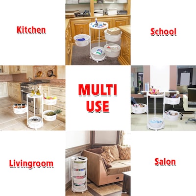 Dbest Octopus 360 4-Tier Plastic Rolling Kitchen Cart, White (01-915)