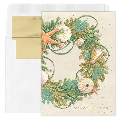 Custom Tropical Greenery Wreath Cards, with Envelopes, 5 5/8 x 7 7/8 Holiday Card, 25 Cards per Set
