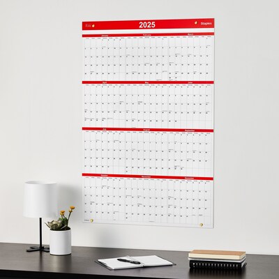 2025 Staples 36" x 24" Wall Calendar, Red (ST53903-25)