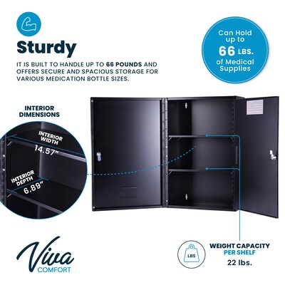 Viva Comfort Large Double Door Medicine Locking Secure Storage Medical Cabinet, 1.7 cu. ft., Black (ADIME999-03-BLK-MK)