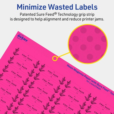 Avery Laser/Inkjet Rectangle Multipurpose Labels, 0.5" x 1.75", Neon Magenta, 2400/Pack (94204)