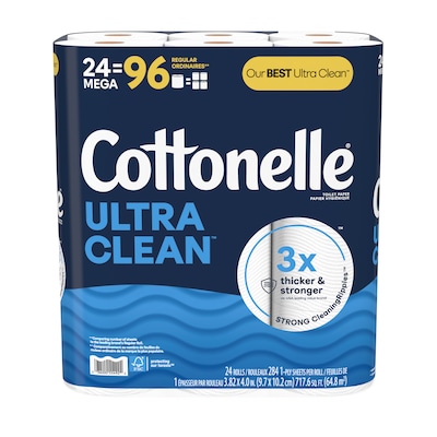 Cottonelle Ultra CleanCare 1-Ply Standard Toilet Paper, White, 312 Sheets/Roll, 24 Mega Rolls/Pack (