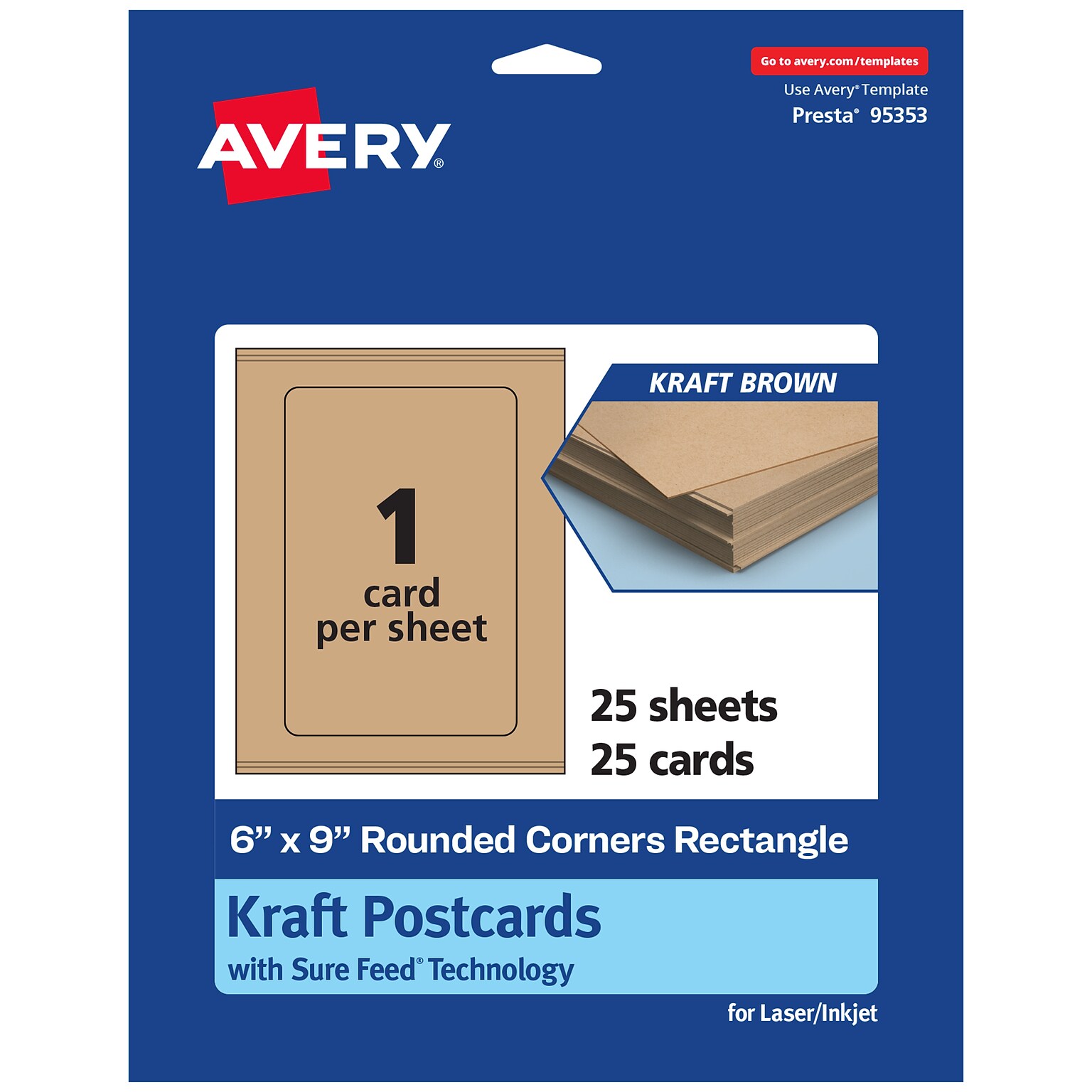 Avery Integrated Cards, 6 x 9, Matte Kraft Brown, 25/Pack (95353)