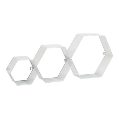 Mind Reader Metal Honeycomb Hexagon Floating Shelves, White, 3/Set (WALL3PC-WHT)