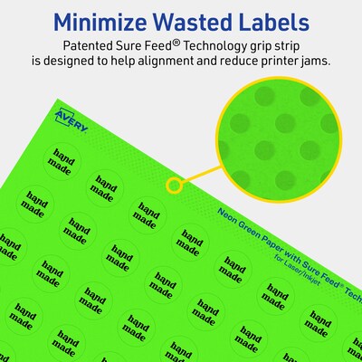 Avery Laser/Inkjet Multipurpose Circle Labels, 0.75" Dia., Neon Green, 6400/Box (94504)