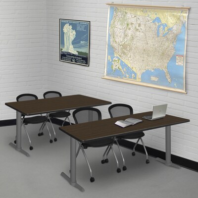 Regency Cain Steel T-Base Training Seminar Table, 66 x 24, Neo Walnut/Grey Base (MTRCT6624NWGY)