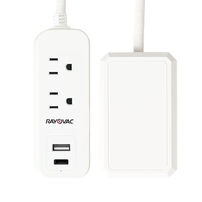 RAYOVAC 2-Outlet 2-USB Port Slim Surge Protector Power Strip with Braided Cord & Flat Plug, 3-ft., 540 Joules, White (SS-P311B)