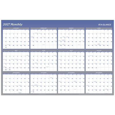 2027 AT-A-GLANCE 48 x 32 Yearly Dry Erase Wall Calendar, Reversible, White/Blue (A1152-27)